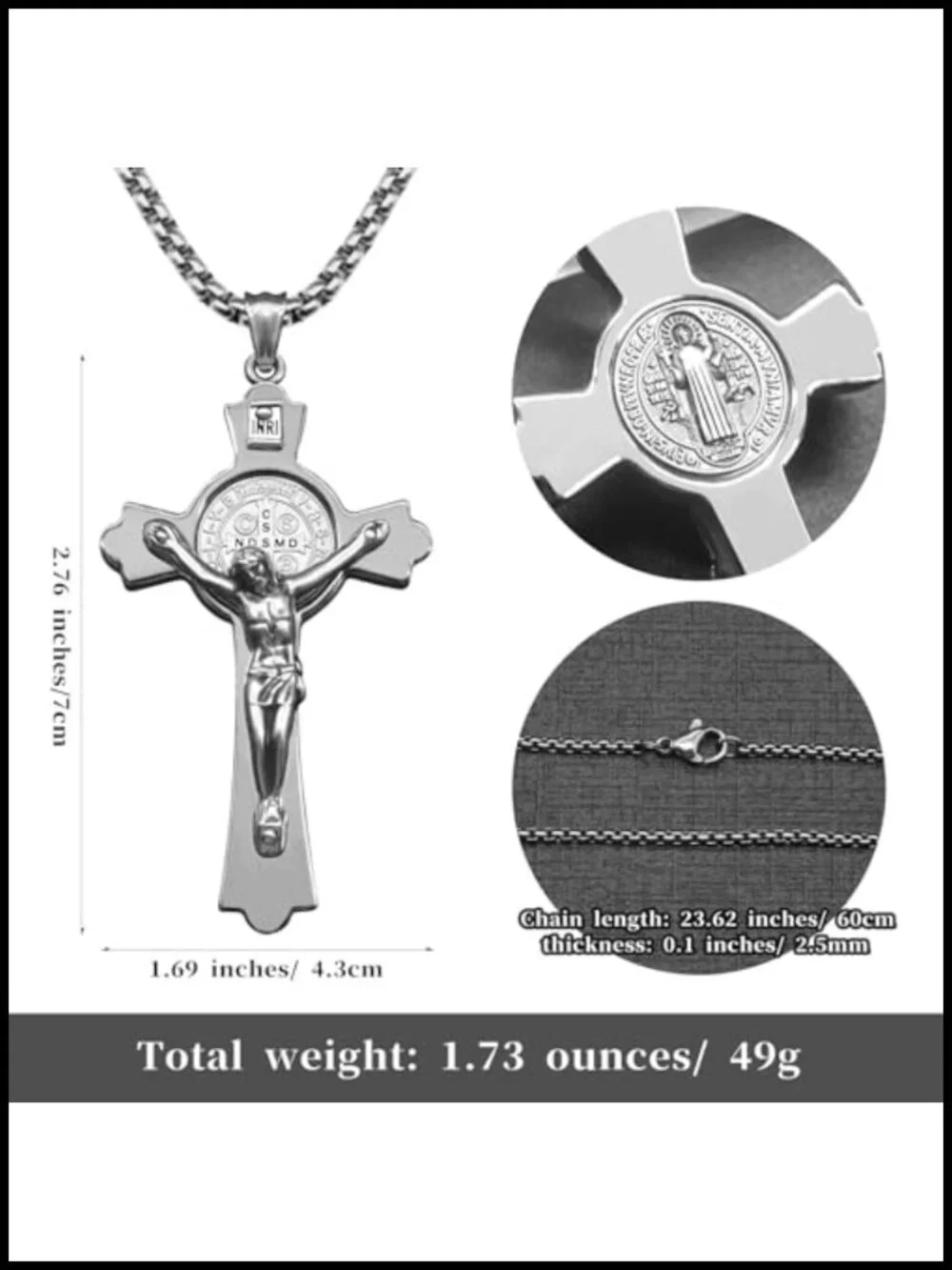 St Benedict Crucifix Necklace for Protection Religious Faith Pendant Gift